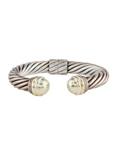 Pre-owned David Yurman Two-tone Hammered Cable Bracelet, 6.5" In Multi
