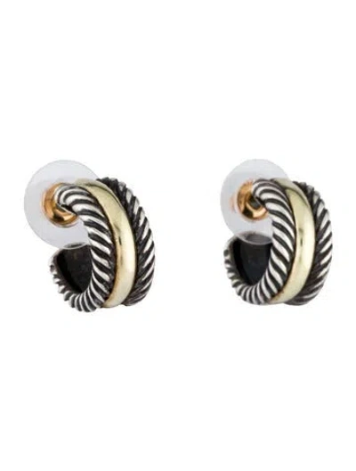 Pre-owned David Yurman Two-tone Huggie Hoop Earrings, 15.5mm In Multi