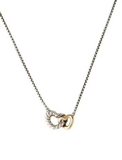 Pre-owned David Yurman Two-tone Interlocking Heart Pendant Necklace, 17" In Multi