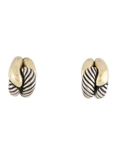 Pre-owned David Yurman Two-tone Labyrinth Single Loop Earclips In Multi