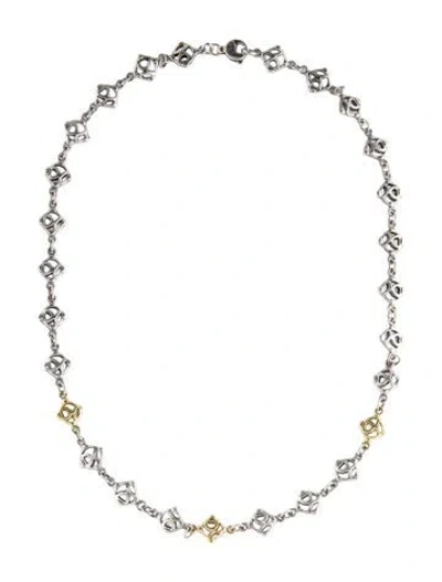 Pre-owned David Yurman Two-tone Logo Station Necklace, 18" In Multi