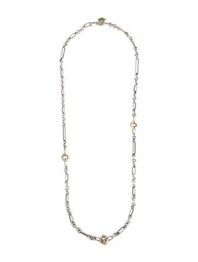 Pre-owned David Yurman Two-tone Long Figaro Chain Necklace, 36" In Multicolor
