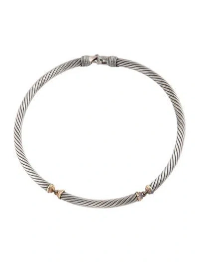 Pre-owned David Yurman Two-tone Metro Cable Collar Necklace, 16" In Multi