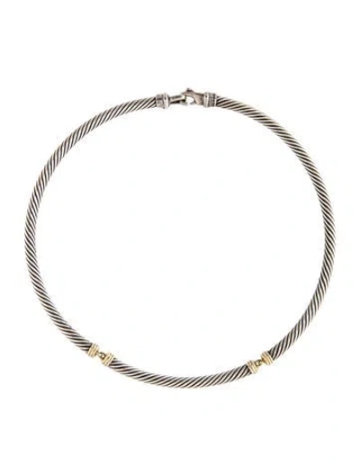 Pre-owned David Yurman Two-tone Metro Cable Collar Necklace, 17" In Multi