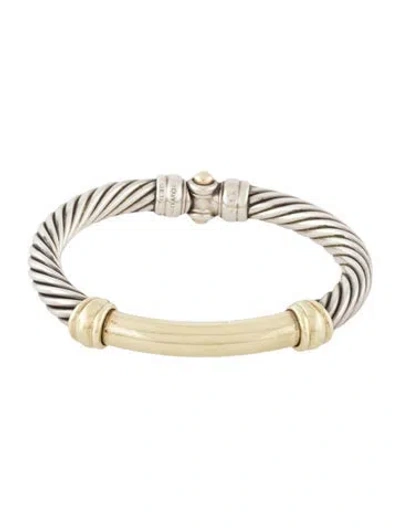 Pre-owned David Yurman Two-tone Metro Cable Hinged Bangle, 6.75" In Multi