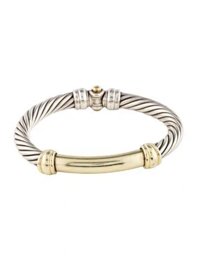 Pre-owned David Yurman Two-tone Metro Cable Hinged Cuff Bracelet, 6.5" In Multi