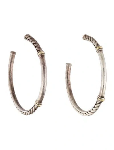 Pre-owned David Yurman Two-tone Metro Hoop Earrings In Multi