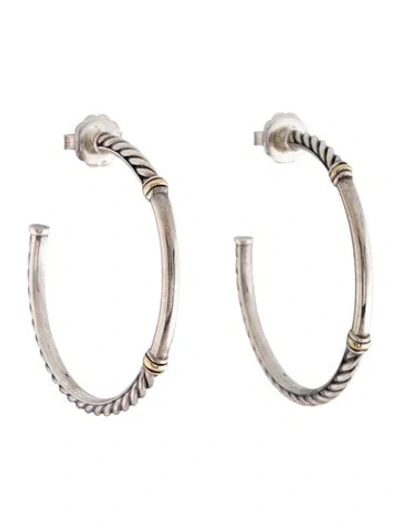 Pre-owned David Yurman Two-tone Metro Medium Hoop Earrings In Multicolor