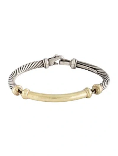 Pre-owned David Yurman Two-tone Metro Station Cable Bracelet, 6.25" In Multicolor
