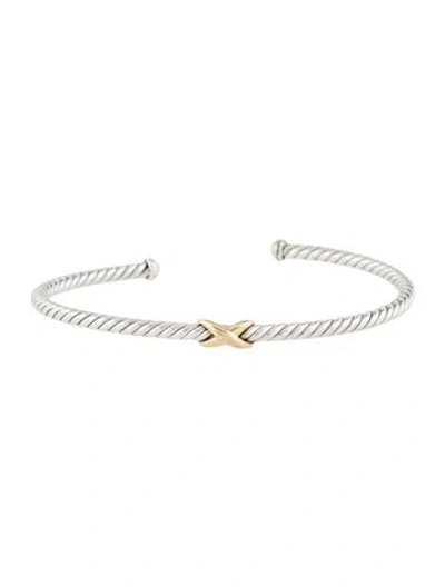 Pre-owned David Yurman Two-tone Micro Cable Flex X Cuff Bracelet, 6" In Multi