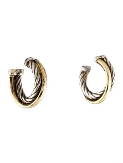 Pre-owned David Yurman Two-tone Mini Crossover Hoop Earrings In Multi