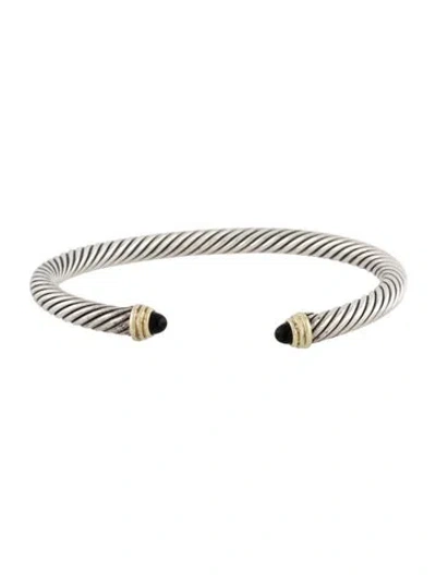 Pre-owned David Yurman Two-tone Onyx Classic Cable Cuff, 7" In Multi