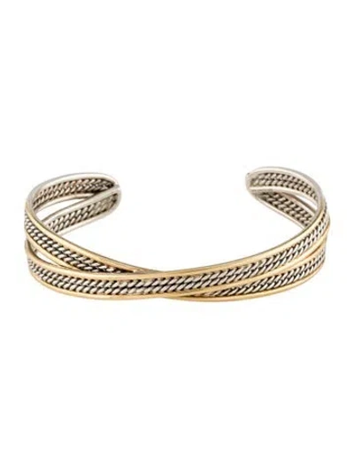 Pre-owned David Yurman Two-tone Origami Crossover Cuff, 6.5" In Multi