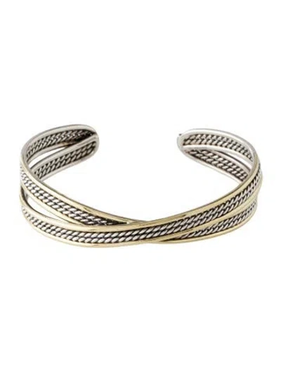 Pre-owned David Yurman Two-tone Origami Crossover Cuff, 6.5" In Multicolor