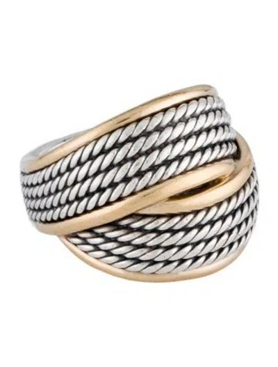 Pre-owned David Yurman Two-tone Origami Crossover Ring In Multicolor
