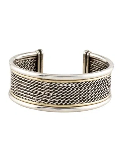 Pre-owned David Yurman Two-tone Origami Cuff Bracelet, 6.5" In Multicolor