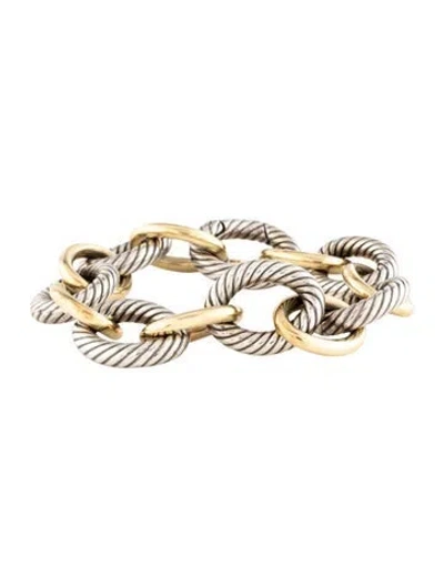 Pre-owned David Yurman Two-tone Oval Link Chain Bracelet, 6" In Multicolor