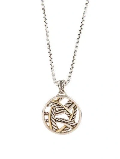 Pre-owned David Yurman Two-tone Papyrus Pendant & Box Chain Necklace, 32" In Multi