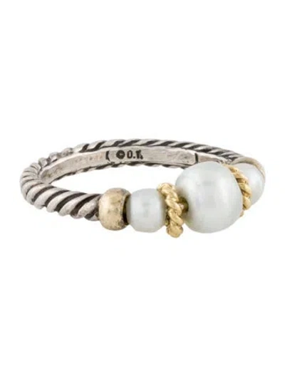 Pre-owned David Yurman Two-tone Pearl Cable Band In Multi