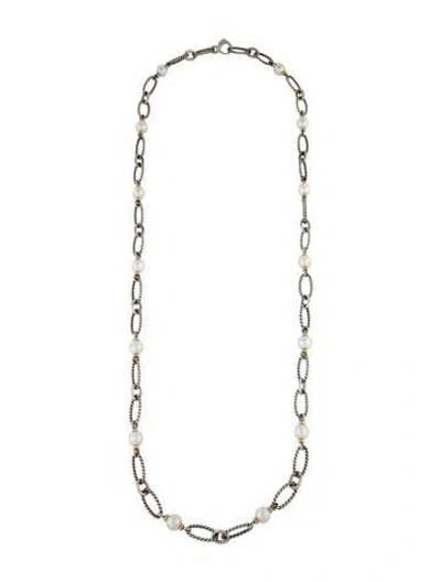 Pre-owned David Yurman Two-tone Pearl Figaro Station Necklace, 37" In Multi