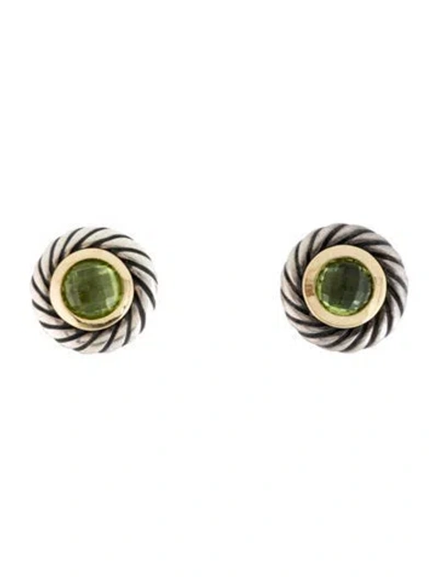 Pre-owned David Yurman Two-tone Peridot Cookie Cable Classics Stud Earrings In Multicolor