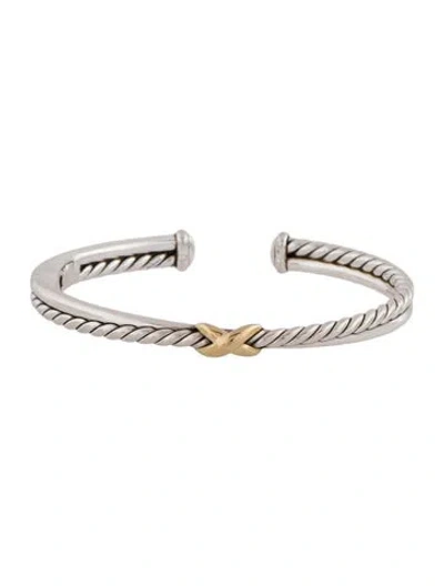 Pre-owned David Yurman Two-tone Petite X Center Station Bracelet, 5.75" In Multi