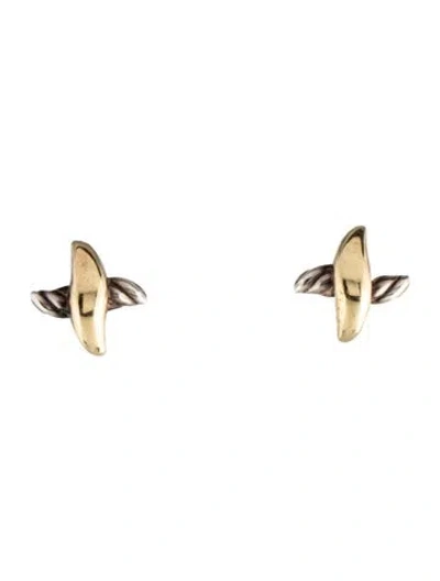 Pre-owned David Yurman Two-tone Petite X Stud Earrings In Multicolor