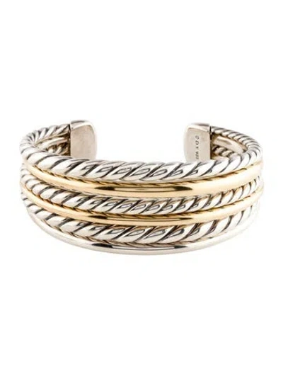 Pre-owned David Yurman Two-tone Pure Form Cuff Bracelet, 6.5" In Multi