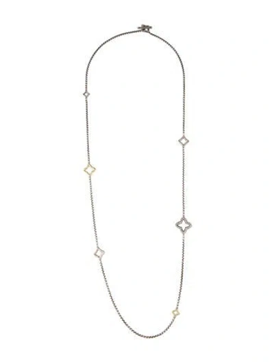 Pre-owned David Yurman Two-tone Quatrefoil Box Chain Station Necklace, 36" In Multicolor