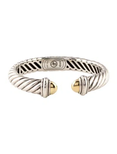 Pre-owned David Yurman Two-tone Sculpted Cable Cuff Bracelet, 6" In Multi