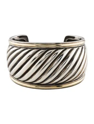 Pre-owned David Yurman Two-tone Sculpted Cable Cuff Bracelet, 6.5" In Multi