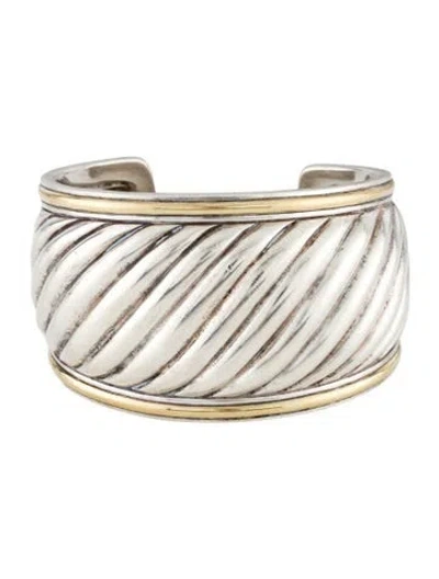Pre-owned David Yurman Two-tone Sculpted Cable Cuff Bracelet, 6.5" In Multi