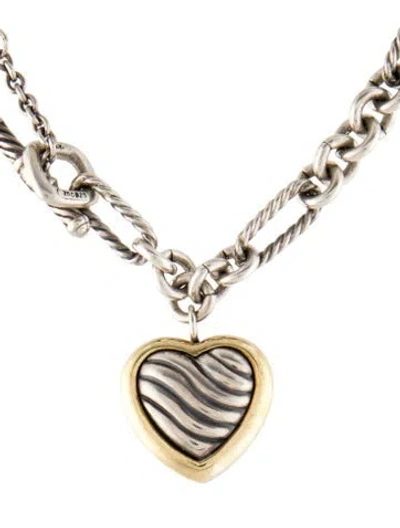 Pre-owned David Yurman Two-tone Sculpted Cable Heart Pendant Necklace, 16.25" In Multi