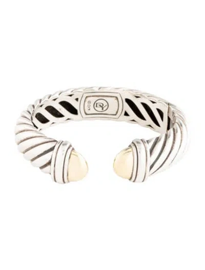 Pre-owned David Yurman Two-tone Sculpted Cable Hinged Bracelet, 6" In Multi