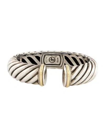 Pre-owned David Yurman Two-tone Sculpted Cable Hinged Cuff Bracelet, 6.5" In Multi