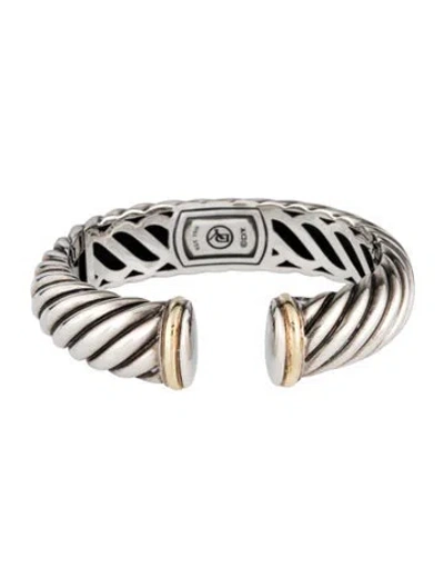 Pre-owned David Yurman Two-tone Sculpted Cable Hinged Cuff Bracelet, 6.5" In Multicolor