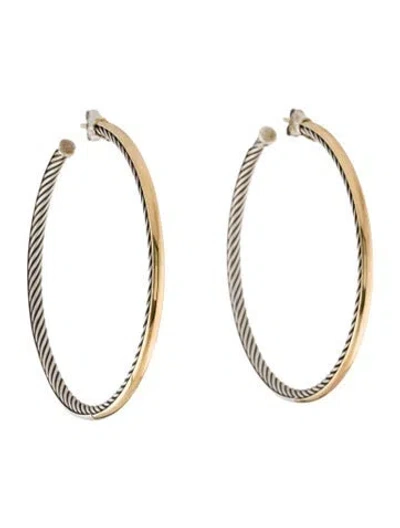 Pre-owned David Yurman Two-tone Sculpted Cable Hoop Earrings In Multi