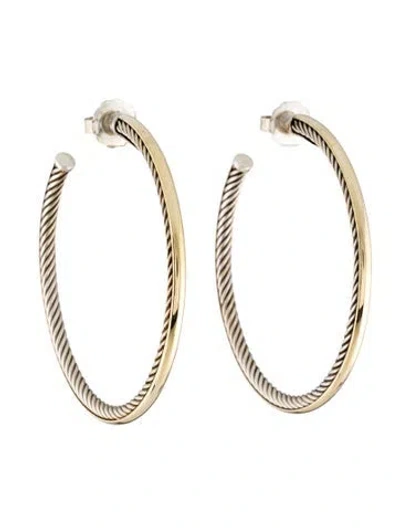 Pre-owned David Yurman Two-tone Sculpted Cable Hoop Earrings In Multicolor