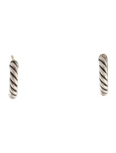 Pre-owned David Yurman Two-tone Sculpted Cable Micro Huggie Hoop Earrings In Multi