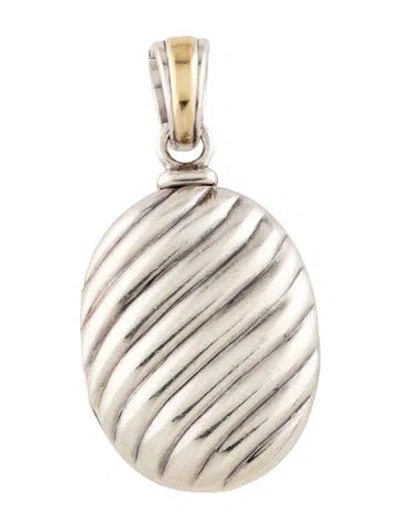 Pre-owned David Yurman Two-tone Sculpted Cable Oval Locket In Multi