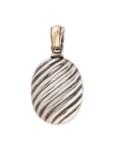 Pre-owned David Yurman Two-tone Sculpted Cable Oval Locket Pendant, 32" In Multicolor