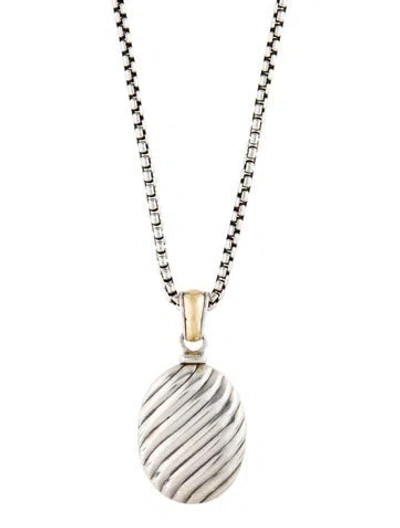 Pre-owned David Yurman Two-tone Sculpted Cable Oval Locket Pendant Necklace, 32" In Multi