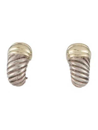 Pre-owned David Yurman Two-tone Sculpted Cable Shrimp Earclips In Multi