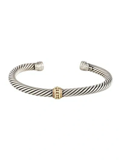 Pre-owned David Yurman Two-tone Station Cable Cuff, 6.5" In Multi