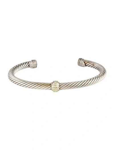 Pre-owned David Yurman Two-tone Station Cuff Bracelet, 7" In Multi