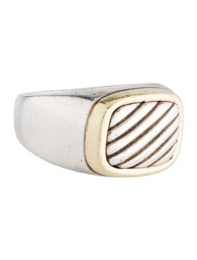 Pre-owned David Yurman Two-tone Thoroughbred Cable Signet Ring In Multi
