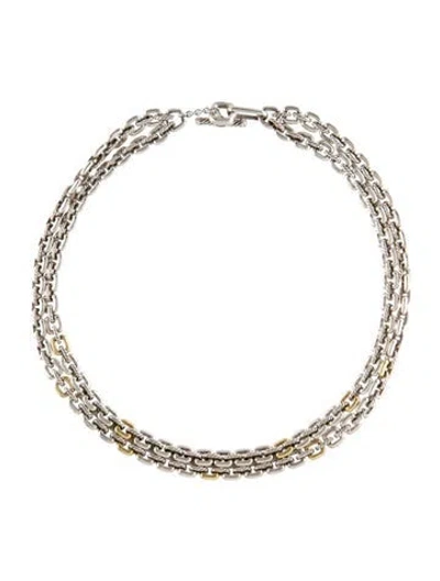 Pre-owned David Yurman Two-tone Thoroughbred Double-row Cushion-link Necklace, 18" In Multi