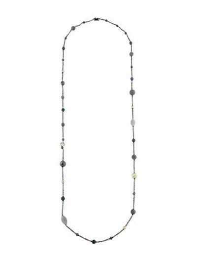 Pre-owned David Yurman Two-tone Topaz, Hematite, Labradorite & Moonstone Station Necklace, 40" In Multi