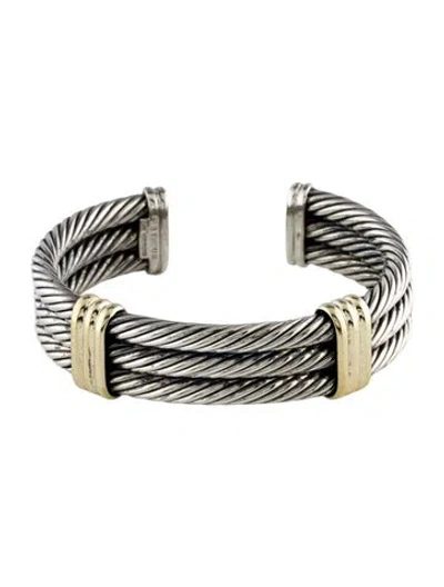 Pre-owned David Yurman Two-tone Triple Cable Station Bracelet, 6.5" In Multi