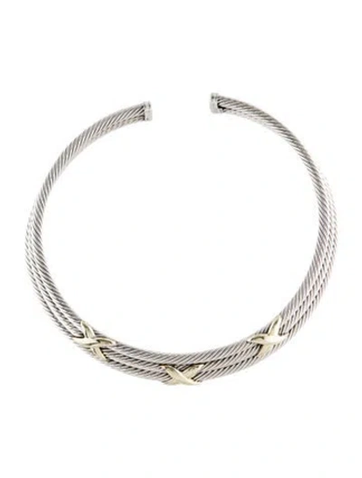 Pre-owned David Yurman Two-tone Triple Cable X Collar, 15.5" In Multi